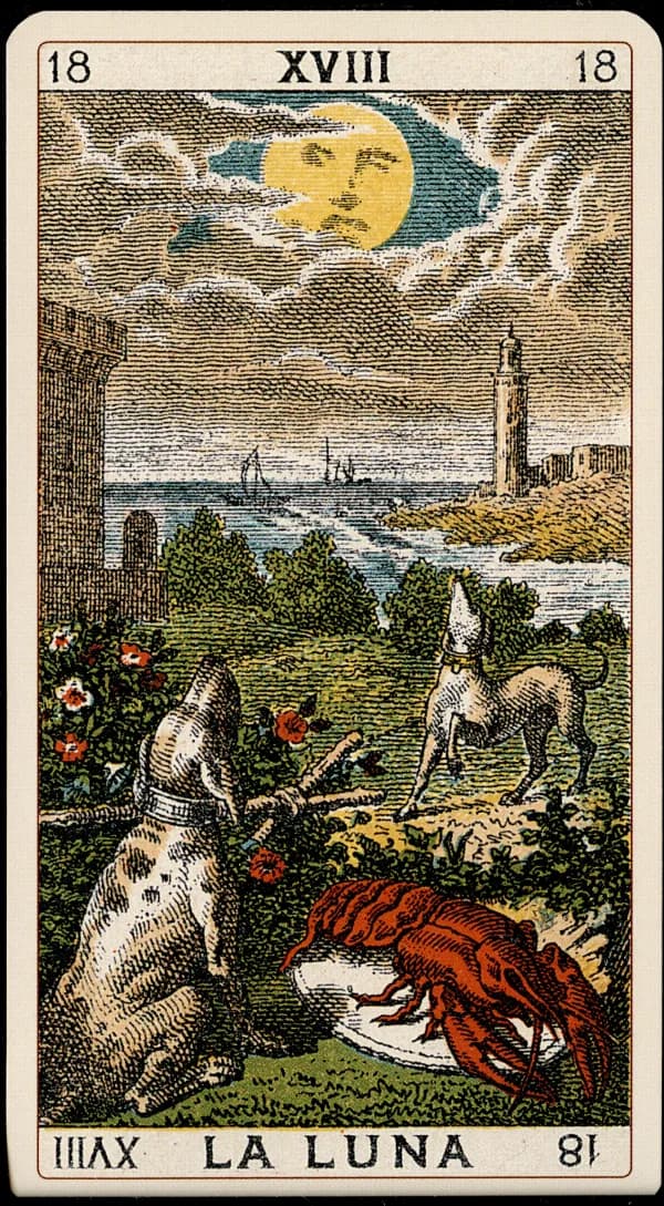 The Moon card from the Tarocchino Milanese deck