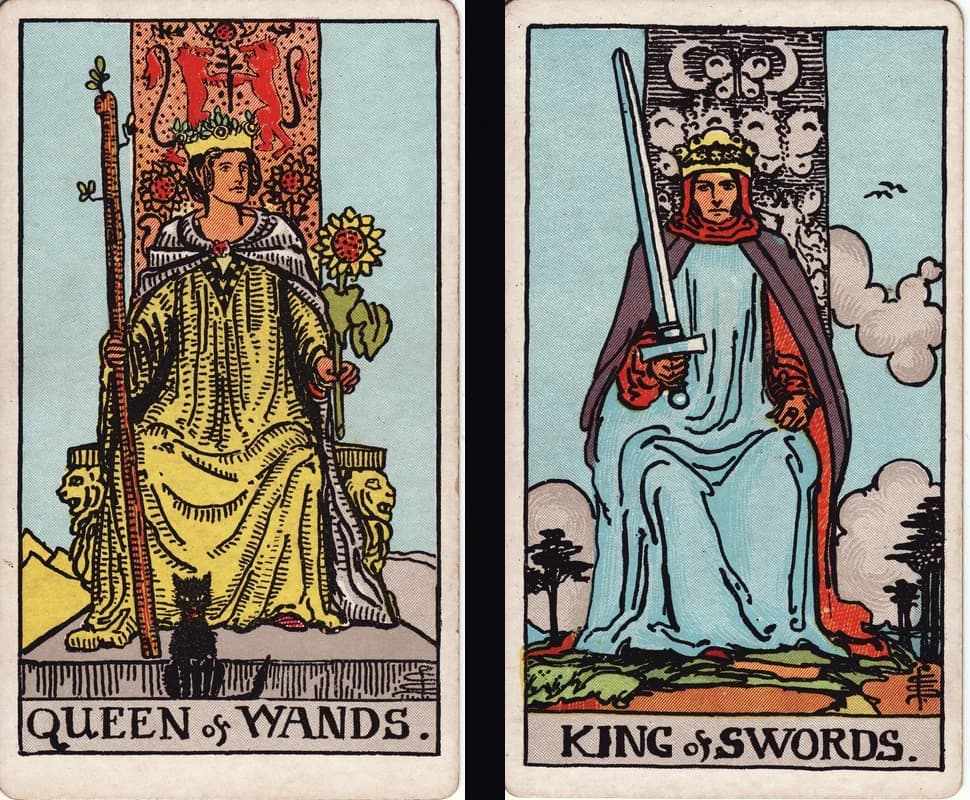 Two tarot court cards laid side by side showing combination reading