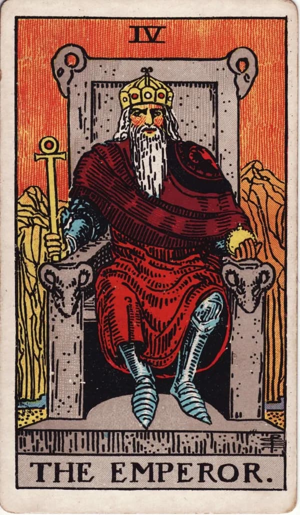 The Emperor card from the Rider-Waite-Smith deck in scarlet robes