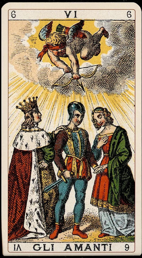 The Lovers card from the Tarocchino Milanese deck