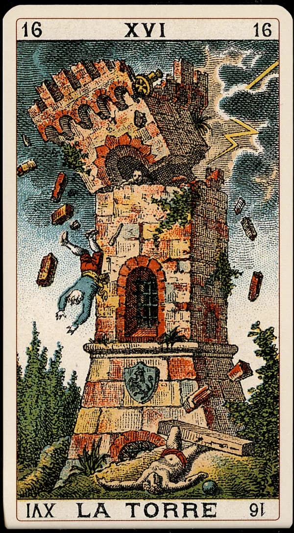 The Tower card from the Tarocchino Milanese deck
