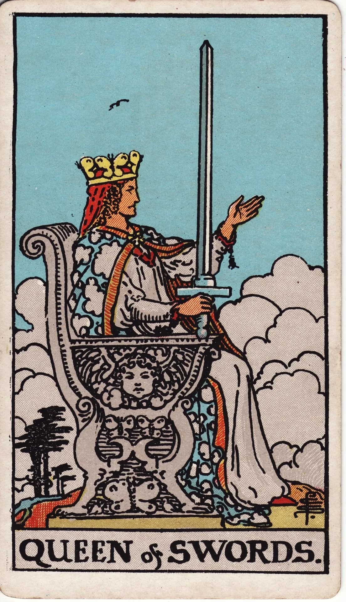 Queen of Swords reversed from the Rider-Waite-Smith deck