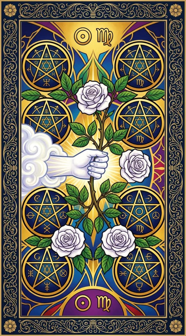 The Eight of Pentacles card from the Golden Dawn deck