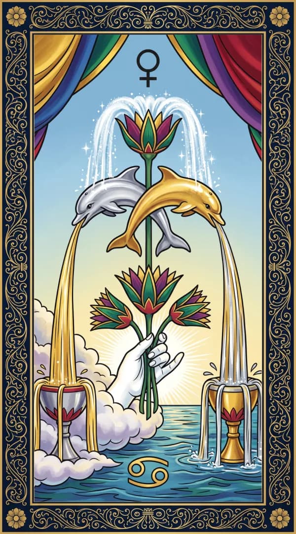 The Two of Cups card from the Golden Dawn deck
