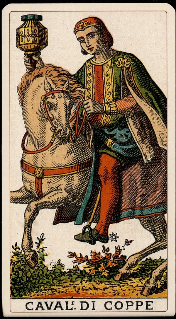 The Knight of Cups card from the Tarocchino Milanese deck