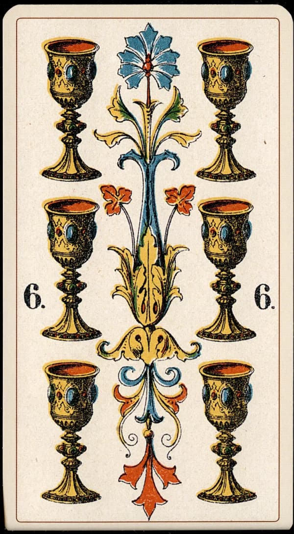 The Six of Cups card from the Tarocchino Milanese deck