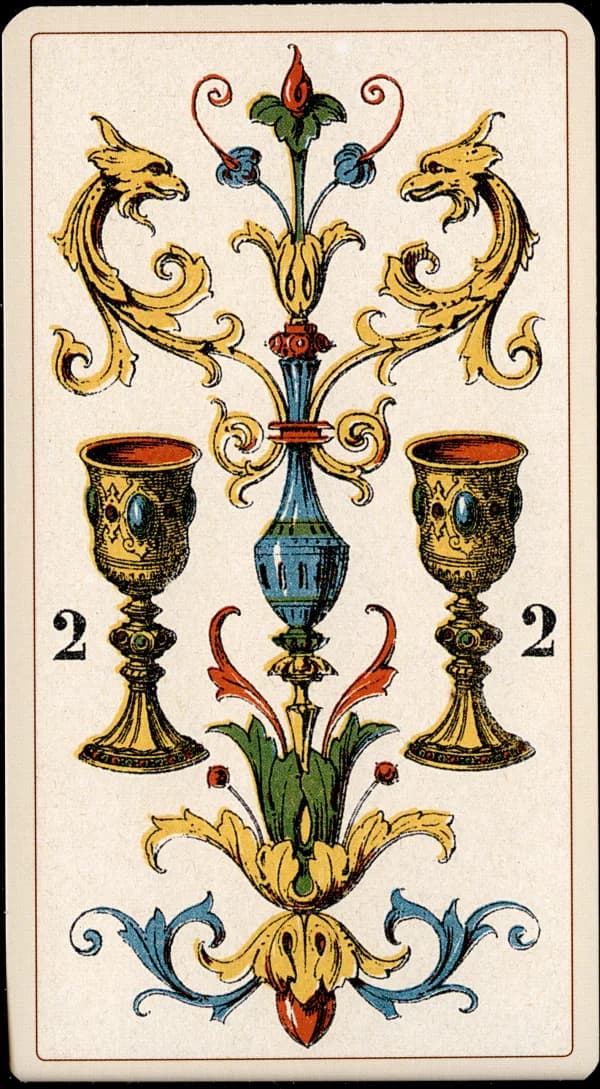 The Two of Cups card from the Tarocchino Milanese deck