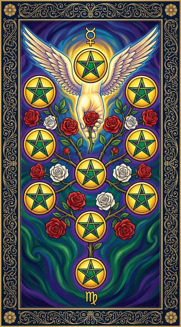 The Ten of Pentacles card from the Golden Dawn deck