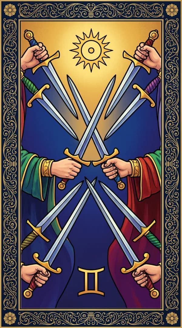 The Ten of Swords card from the Golden Dawn deck
