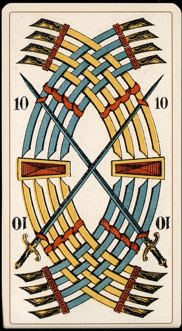 The Ten of Swords card from the Tarocchino Milanese deck
