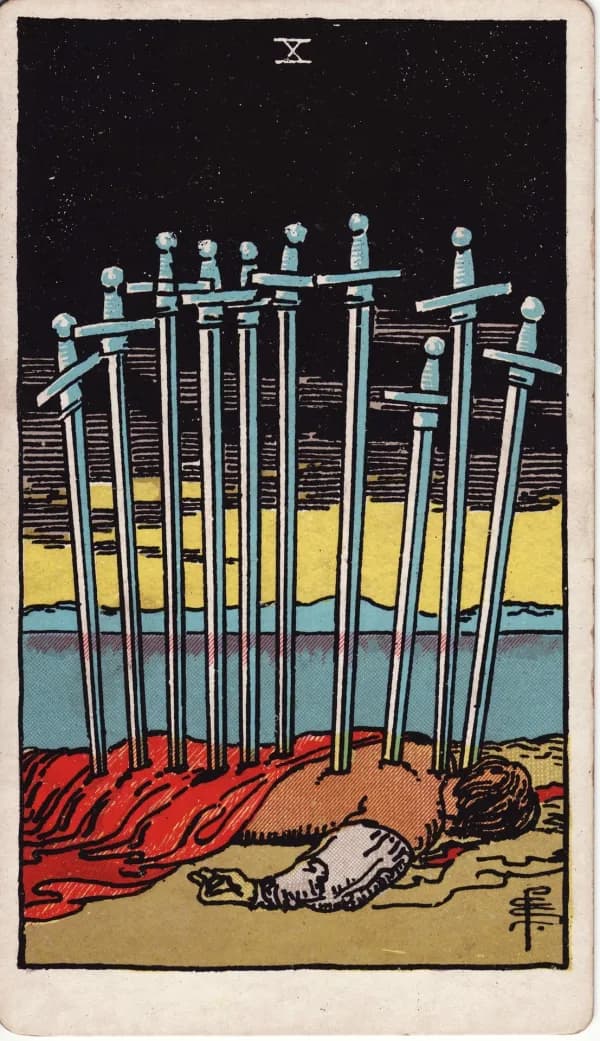 The Ten of Swords card from the Rider-Waite-Smith deck
