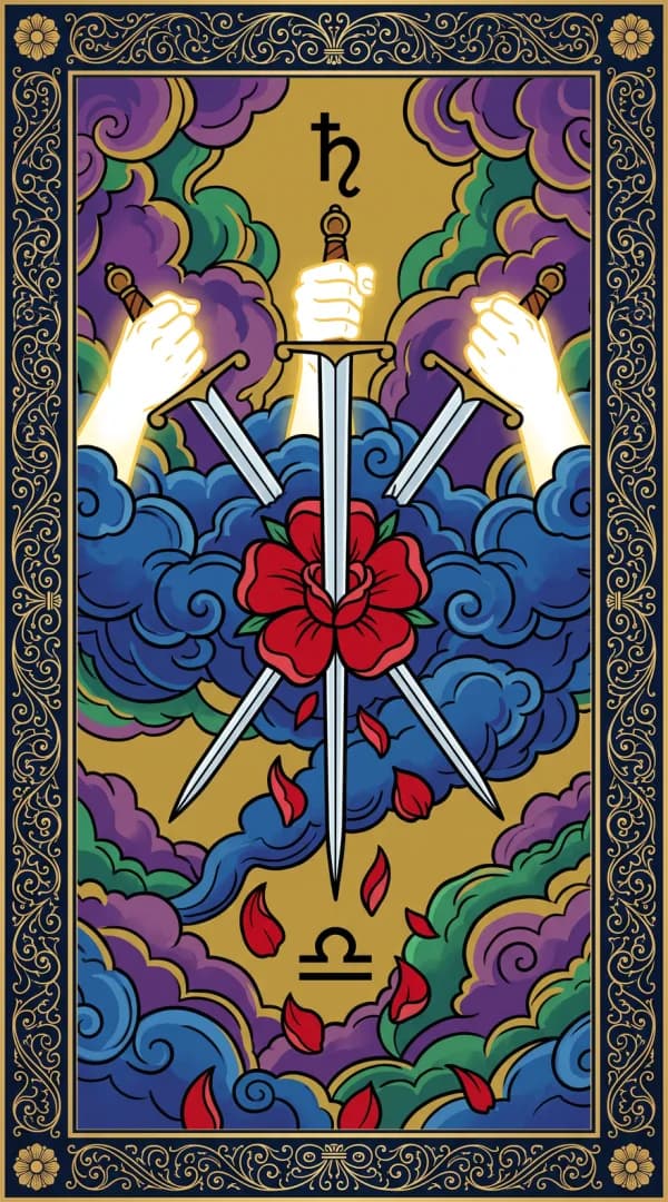 The Three of Swords card from the Golden Dawn deck
