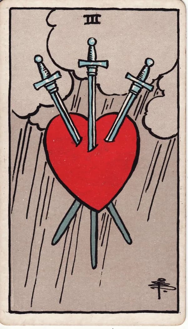 The Three of Swords card from the Rider-Waite-Smith deck