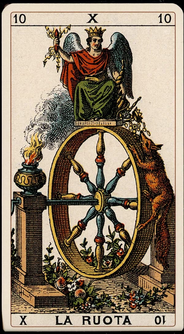 The Wheel of Fortune card from the Tarocchino Milanese deck